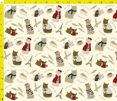 French Cats in Paris Fabric Available for purchase at Spoonflower.com